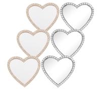 TOGEVAL Specchio a Cuore Strass 6 Pz Accessori per Telefono in Metallo Lucido per Donne e Ragazze Ritocchi Makeup