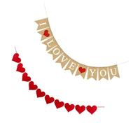 TOGEVAL Striscioni a Coda di Rondine e Bandiere a Forma di Cuore in Juta Rossa Set da 2 Scritta i Love You Decorazioni Sospese per Matrimoni e Proposte di Nozze