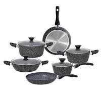 Tognana Forged-x GEMSTONE, Batteria di pentole e padelle, set di 2 Padelle 3 Casseruole, 1 Tegame 3 Coperchi in pirex trasparenti. 10 Pezzi Alluminio