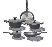 Tognana Cooking Circle Ardesia, Batteria di pentole e padelle antiaderenti con proteggi pentola, Set con 2 padelle, 3 casseruole, 3 coperchi trasparenti, 8 Pezzi, Alluminio, Grigio
