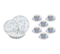 Tognana Cottage, servizio tavola 24 pezzi, piatti + tazzine da caffè per 6 persone, Porcellana, Blu