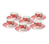 Tognana Dolce Natale, set 6 tazze caffè con piatto, porcellana, rosso
