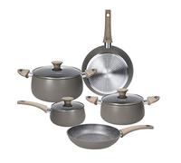 Tognana Eco, Batteria di pentole e padelle, Set con 2 padelle, 3 casseruole, 3 coperchi trasparenti, 8 Pezzi, Alluminio, Grigio