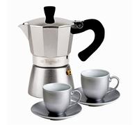 Tognana Favola, caffettiera in alluminio da 2 tazze, con 2 tazzine e 2 piattini