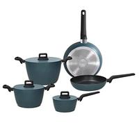 Tognana Glamour Blustyled, Batteria di pentole e padelle antiaderenti, Set con 2 padelle, 3 casseruole, 3 coperchi trasparenti, 8 Pezzi, Alluminio, Blu