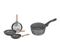 Tognana Great Stone, Set 3 Padelle 20/24/28 cm, Alluminio, Nero & Mythos, Casser