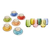 Tognana Ls18534M043 Set 6 Tazze Caffè Con Piatto Cc90 Art & Pepper, Stoneware & N3585D70032 Set 6 Bicchieri Tulip Multicolor Cc 400, Vetro