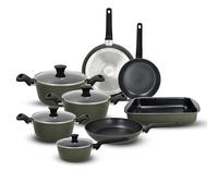 Tognana Military Green, Batteria di pentole e padelle 12 pezzi, alluminio forgiato, verde militare