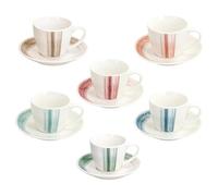 Tognana Nanami, Confezione 6 tazze caffè 80 cc con piattino, New Bone China, Multicolor