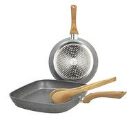 Tognana Porcellane Set Padella 24 cm con Grill 28 x 28 cm e Pinza Chef Bamboo Stone e Wood