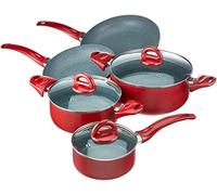 Tognana Rock in Red, Batteria di pentole e padelle, Set con 2 padelle, 3 casseruole, 3 coperchi trasparenti, 8 Pezzi, Alluminio, Rosso