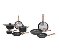 Tognana Rock In Wood Batteria 8 Pezzi, Nero & Set 3 padelle 20-24-28 cm, Allumin