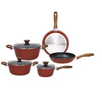 Tognana Rustic Stone, Batteria di pentole e padelle, Set con 2 padelle, 3 casseruole, 3 coperchi trasparenti, 8 Pezzi, Alluminio, Rosso