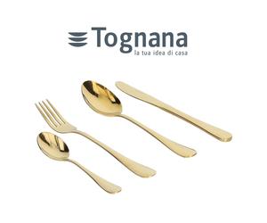 TOGNANA SET 24 POSATE ODETTE SERVIZIO DA TAVOLA ACCIAO ORO GOLD