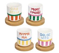 Tognana Set 4 Bicchieri Caffé con Piatto Viva L'Italia 110 Cc New Bone China Multicolor