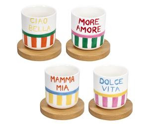 Tognana Set 4 Bicchieri Caffé con Piatto Viva L'Italia 110 Cc New Bone China Multicolor