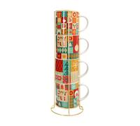 Tognana, Set 4 Mug Cc370 impilabili Con Supporto Xmas Wrap, New Bone China, Multicolor