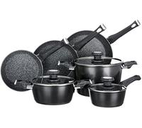 Tognana Sphera, Batteria di pentole e padelle, Set con 3 padelle, 2 casseruole, 1 pentola, 3 coperchi in vetro, 9 Pezzi, Alluminio, Nero