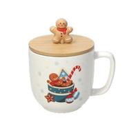 TOGNANA Tazza Tazzone Latte con Coperchio in Bamboo Natale Cherry Gingerbread 390 ml