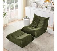 Togo, divano con funzione di sonno, poltrona relax con schienale e poggiapiedi, divano lazy, cuscino da interni, sedia da meditazione pieghevole, adatta per camera da letto, soggiorno (verde)