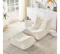 Togo, divano con funzione di sonno, poltrona relax con schienale e poggiapiedi, divano lazy, cuscino da interni, sedia da meditazione pieghevole, adatta per camera da letto, soggiorno (beige)