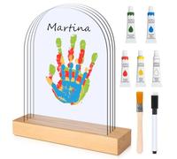 TOGOU2S Kit Impronte Mani Famiglia 4 Pannelli In Plexiglas In 5 Colori Base In Legno, Impronta Mani e Piedi Neonati Ideale per Eventi Familiari, Regali di Nascita, Nuovi Genitori