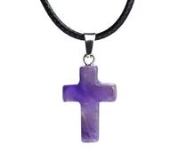 Togous Collana con ciondolo a forma di croce in ametista, regalo cristiano per uomini, collana con ciondolo a forma di croce di cristallo, regalo religioso pasquale ispiratore, regalo semplice per le