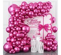 Togvu Palloncini rosa acceso cromati di diverse dimensioni, 123 confezioni di palloncini rosa fucsia metallizzati, confezione da 18 palloncini fucsia lucidi da 30,5 cm, 25 cm, per ragazze e donne
