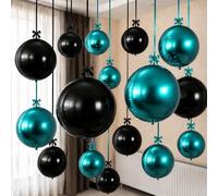 Togvu Palloncini rotondi in lamina verde smeraldo e nero, 16 pezzi di diverse dimensioni 4D metallizzati a sfera a specchio per ballo di fine anno, laurea, elegante festa di compleanno decorazioni per
