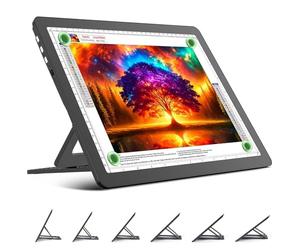 TOHETO Lavagna luminosa ricaricabile A4 con supporto, cuscinetto luminoso magnetico super luminoso con pulsanti laterali, scatola luminosa wireless per tracciare e disegnare, tavolo luminoso LED -Nero