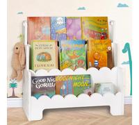 Tohiasen Libreria per bambini in legno a 3 ripiani, smerlato per la camera dei bambini, libreria Montessori frontale per bambini, libreria per bambini e aule (bianco)