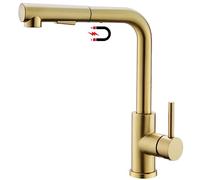 Tohlar Rubinetto da cucina dorato, allungabile con doccetta magnetica, due tipi di getto, ad alta pressione, a forma di L, spazzolato, in acciaio inox, girevole a 360°