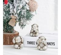 TOHLUCS 3 statue di scimmie sagge. Non vedere, sentire o parlare il male. Porta buona fortuna e saggezza. Scultura scimmia in argento per decorare la casa. Ornamenti decorativi.