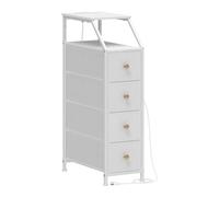 Tohomeor Cassettiera stretta alta e sottile verticale con stazione di ricarica, tavolino per camera da letto, bagno, piccoli spazi (bianco, 4 cassetti)