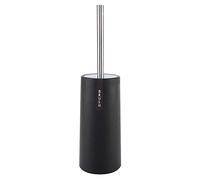 Toilet Brush and Holder Set | Stainless Steel Scrubber with Enhanced Handle | Dense Fibers Maintain Under Rim/Challenging to Access Areas | Space Efficient Contemporary Design (Black)