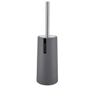 Toilet Brush and Holder Set | Stainless Steel Scrubber with Enhanced Handle | Dense Fibers Maintain Under Rim/Challenging to Access Areas | Space Efficient Contemporary Design (Grey)