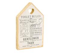Toilet Rules Placca WC Regole in Inglese Legno Scudo Rustico Vintage Stile - Bianco