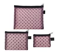 Toiletry Bag - 3 Piece Heart Print Portable Mesh Pouch, Cosmetic Bag Organizer, Triple Pack Love Pattern Breathable Net Satchel | Lightweight See-Through Makeup Sorting Case Travel Pocket for Home