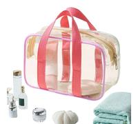 Toiletry Bag For Women - Transparent Organizer Pouch With Handle, Waterproof Makeup Storage Bag, Zipper Cosmetic Case | Convenient Travel Essential Vacation Beach Gym Weekend Getaway Overnight And Roa