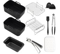 TOIMALDO Accessori Friggitrice ad Aria - Set di 10 Accessori Silicone Friggitrice Aria per Ninja Foodi Max Dual Zone AF400EU Af300EU e Altre Friggitrice Aria Doppio Cestello (13.5x20CM)