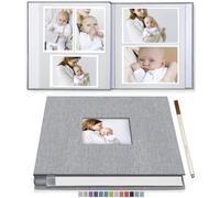 TOJUNE Album Fotografico Autoadesivo da 20 Pagine con Finestra, Copertina in Lino, Album Fotografico Autoadesivo per Viaggi in Famiglia, Crescita del Bambino, Regalo di Compleanno (33x32 cm)