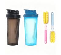 Tokaneit 2 Pezzi 600ml Minimalista Protein Shaker Nero e Blu con Sfera Inox | Coperchio ribaltabile anti-perdita, spazzola pulente inclusa, adatta per palestra, corsa e allenamento