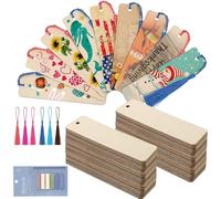 Tokaneit 20 Pezzi Segnalibri Vergini in Legno, Segnalibro Vuoto Rettangolare, Set di Segnalibri in Legno con 20 Nappe Colorate e 1200 Foglietti Adesivi