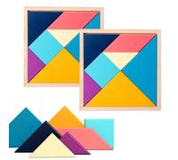 Tokaneit 5 Pezzi Tangram Jigsaw Puzzle in Legno, Puzzle Geometrico Colorato in Legno con Gioco di Riddle Box, Divertenti Giocattoli Educativi Rompicapo di Apprendimento