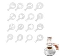 Tokaneit Stampini per Caffè 16 Pezzi Modello di Decorazione del Caffè,Stencil Cappuccino,Cappuccino Latte Art Stencil,Modello di Caffè Riutilizzabile,Stampi Decorativi in Plastica