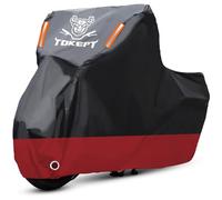 Tokept Copertura per moto, impermeabile, per esterni, realizzata in materiale resistente, con fori di bloccaggio e striscia riflettente, adatta per Harley Davidson e tutti i motori da 104" (nero e