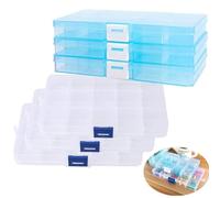 TOKERD 6 Pezzi Scatola Portaoggetti Plastica con 15 Scomparti e Divisori Mobili, Scatola Porta Oggetti Plastica, Trasparente Scatole Contenitore per Orecchini, Anelli, Perle, Gioielli, Porta Minuteria