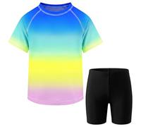 Tokeya Costume da Bagno per Ragazzi 2 Pezzi Asciugatura Rapida 3-11 Anni | Manica Corta Rash Guard, Pantaloncini da Bagno Set, Protezione UV, Estivo Bambini Maglietta Tuta Nuoto, Spiaggia Surf Piscina