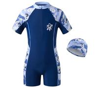 Tokeya Maillot de Bain garçon Une Pièce Maillot de Bain Plage à Séchage Rapide pour Enfants Maillot avec Fermeture éclair 9-10 Ans, Bleu Marine