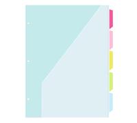 TOKIDNY Divisori di Indice Tascabili in Plastica con Tasche, Set da 5 Pezzi, Tre Fori per Raccoglitori A4, Separatori con Linguette per Ufficio e Organizzazione Documenti Professionale